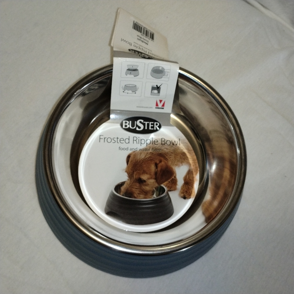 Kruuse Buster Frosted Ripple Dog Bowl, Dusty Blue, Medium. NWT.